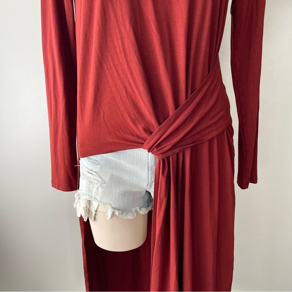 Elsewhere Rust Long Sleeve Twist Top Midi Length Tunic Size Small - Picture 6 of 8